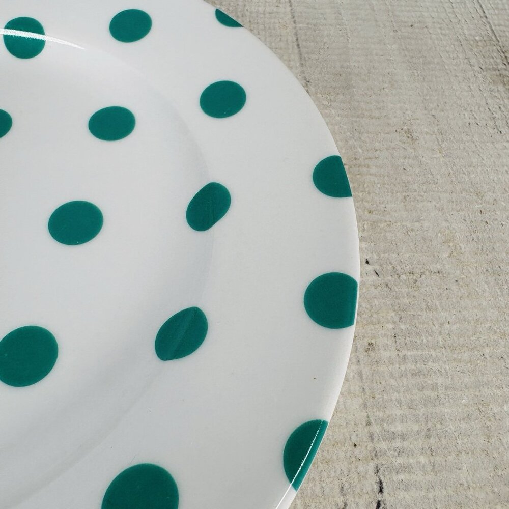 Isaac Mizahi DOT LUXE Green Teal Polka Dot White Porcelain 8" Salad Plates Set 4 - Picture 14 of 16
